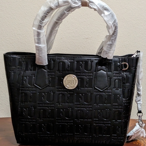 Freida Uberschatz FU Logo Large Leather Handbag W/Dust Bag NWOT MSRP $200 - Picture 5 of 10